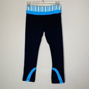 Lululemon leggings women’s 4 four crop blue white stripe black mesh back